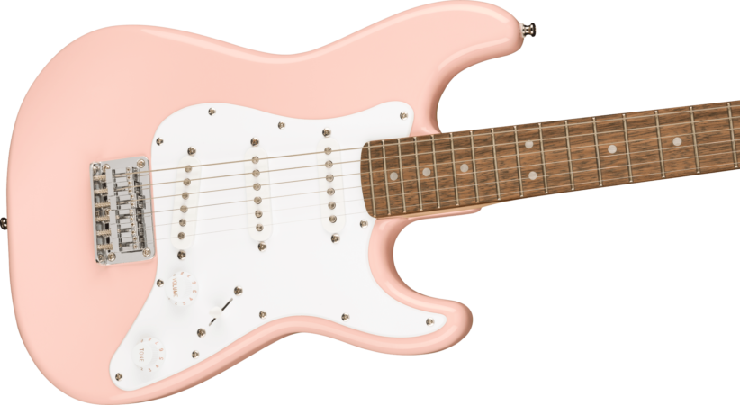 a pink electric guitar