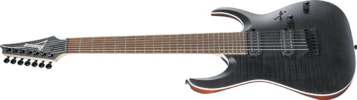 a brown guitar with a black neck