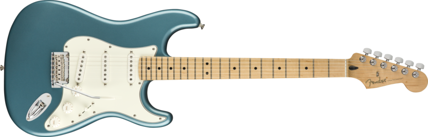 a blue electric guitar