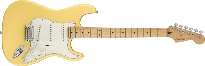 a yellow electric guitar