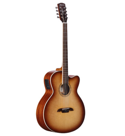 a brown acoustic guitar