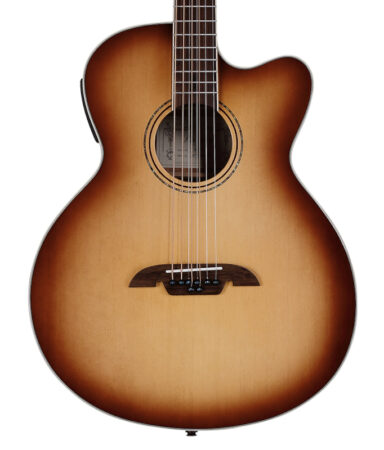 a brown acoustic guitar