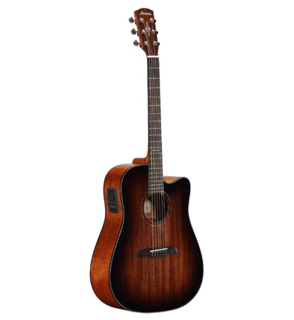 a brown acoustic guitar