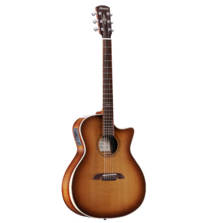 a brown acoustic guitar