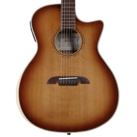 a brown acoustic guitar