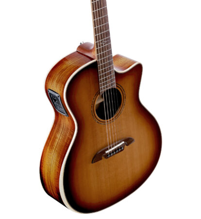 a brown acoustic guitar