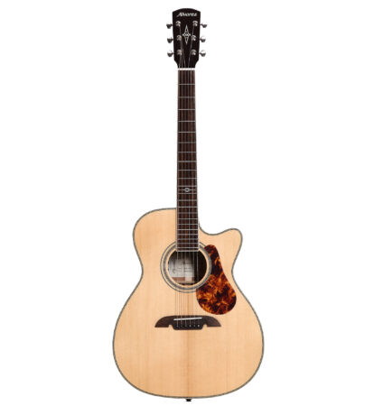 a brown guitar with a black neck