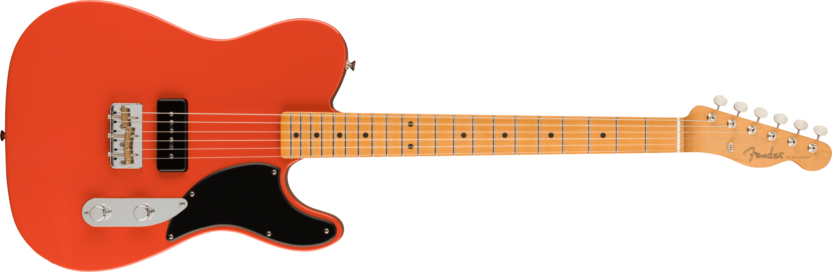 a guitar with a red and black background