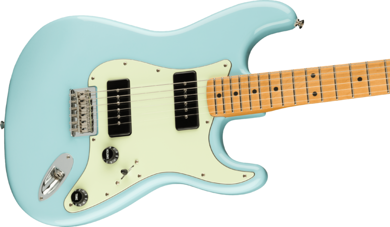 a blue electric guitar