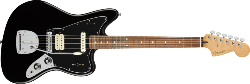 a black electric guitar