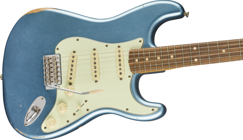 a blue electric guitar