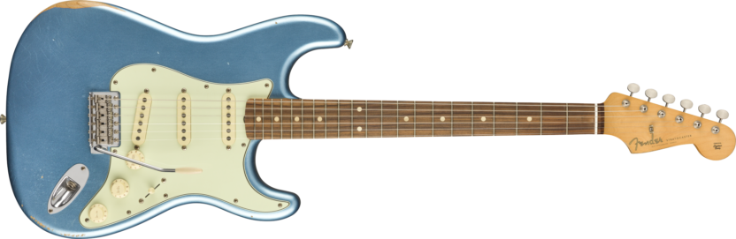 a blue electric guitar