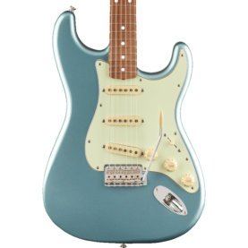 a blue electric guitar