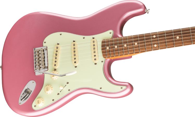 a pink electric guitar