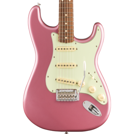 a pink electric guitar