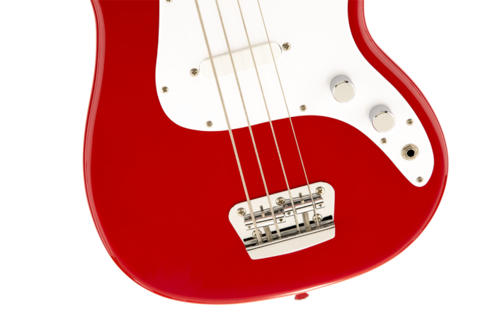 a red and white electric guitar