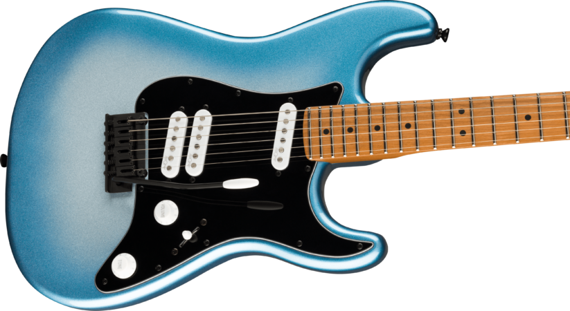 a blue electric guitar