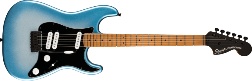 a blue electric guitar