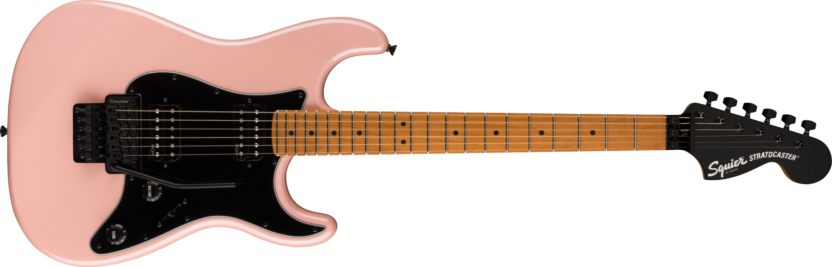 a pink electric guitar