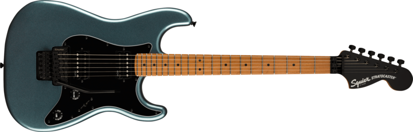 a guitar with a black neck