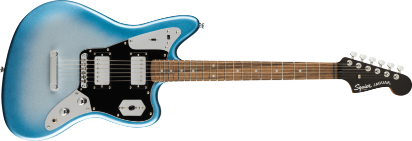 a blue electric guitar