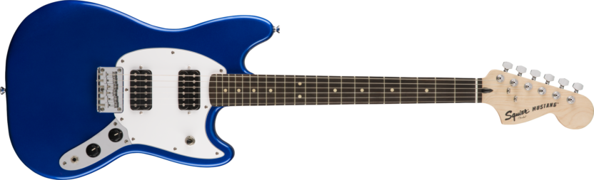 a blue electric guitar