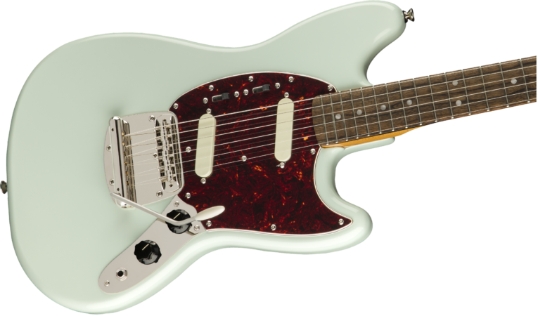 a red and white electric guitar