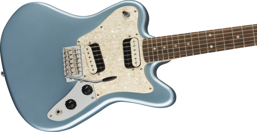 a blue electric guitar