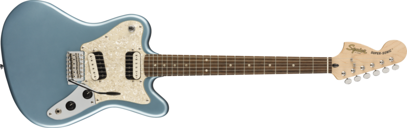 a blue electric guitar