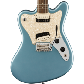 a blue electric guitar