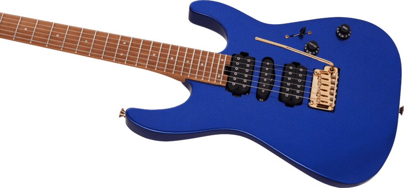 a blue electric guitar