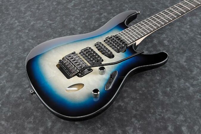 a blue electric guitar